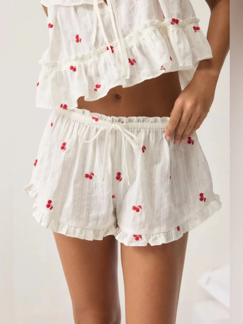 UO Out From Under Love Letters Ruffle Babydoll Top + Micro Shorts PJ Set - Picture 3 of 6